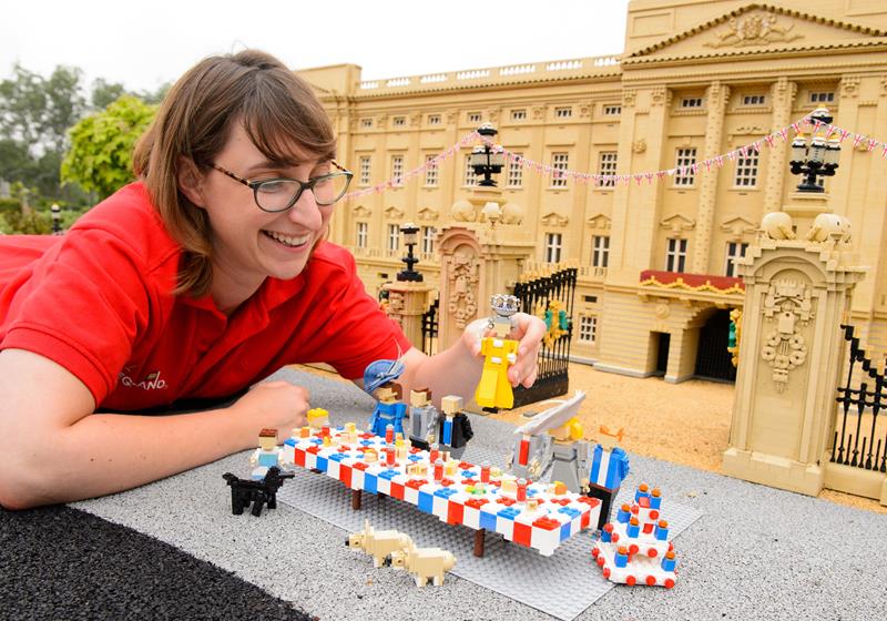 Model Maker Hannah Reed adds Her Majesty The Queen to her miniature birthday party at the LEGOLAND® Windsor Resort